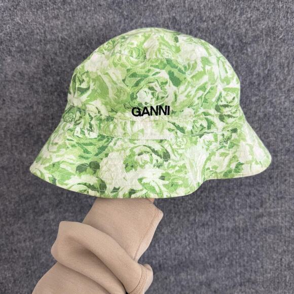 Ganni Bucket Hat XS/S Printed Cotton Poplin Bucket in Green Floral Canvas Summer main image 8